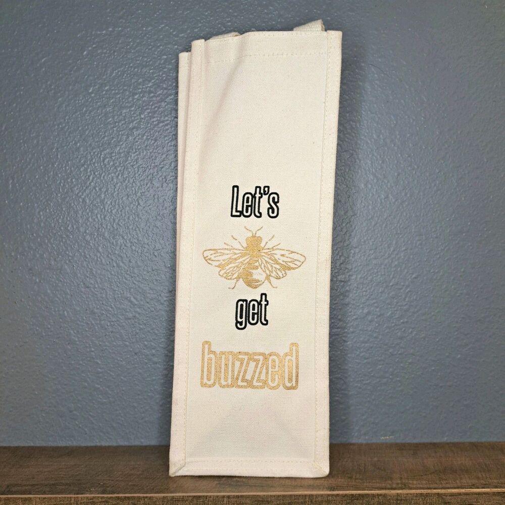 Let's Get Buzzed Canvas Tote Wine Bottle Bag Bee Design
